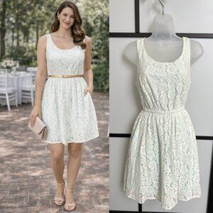 H&M Lace Dress Divided White Baby Blue Floral Sleeveless